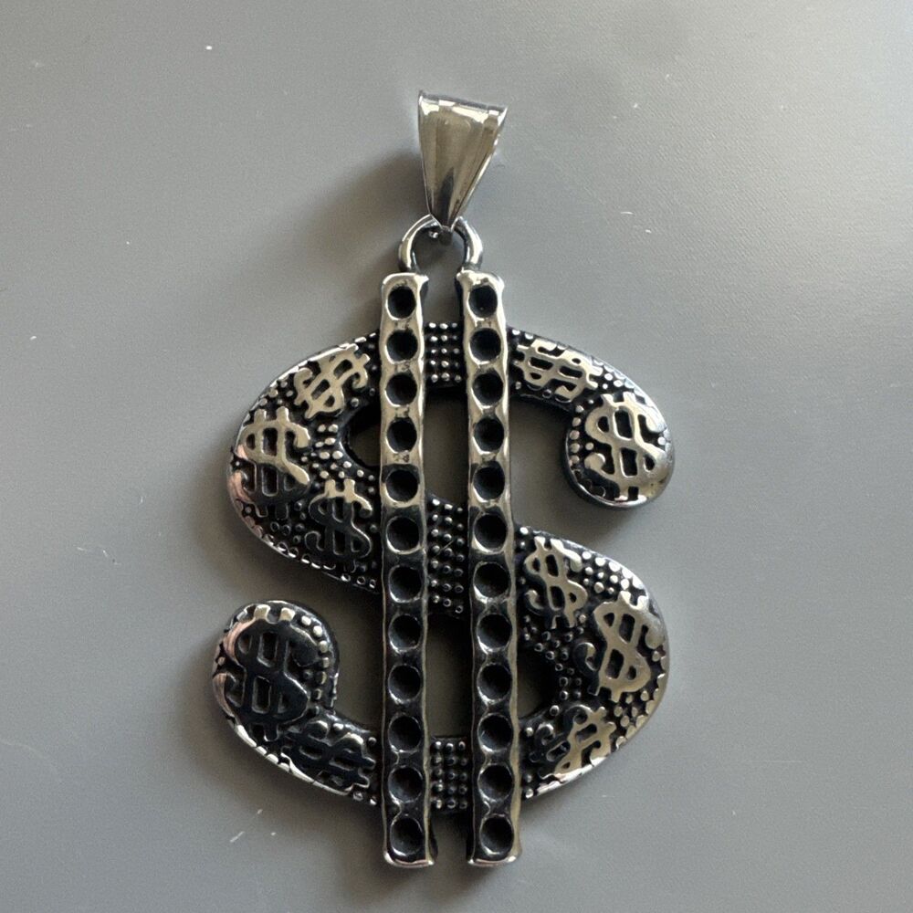 Dollar Sign Stainless Steel Pendant 24 Inch Box Chain Money Gift Hip Hop Trendy